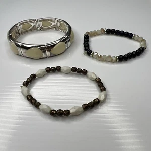 H1 Set weiße Harz Kristalle Träne Silber Stretch Glam Perlen Retro Armbänder - Bild 1 von 6
