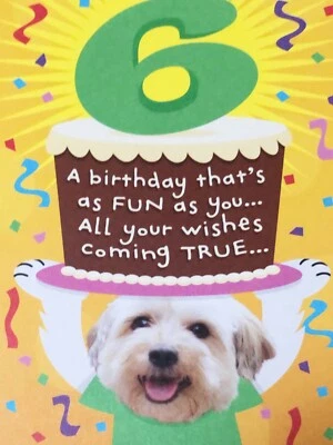 Поздравительная открытка с 6-летним днем рождения смешная собака 5 x 7 дюймов Hallmark - Изображение 1 из 4