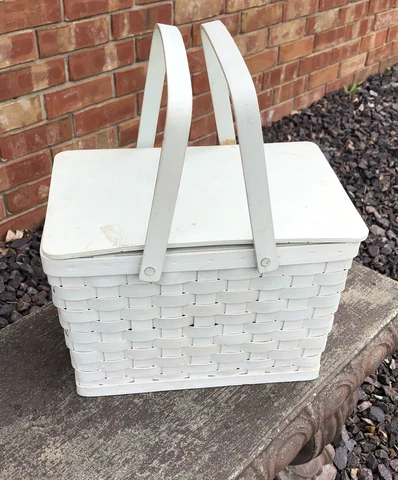 Vintage Small Wood Picnic Basket for Decor Cover