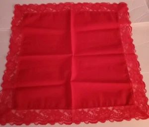 Dinner Napkins 10 Red Fabric Red Lace Trim Dining Table Christmas Holiday - Picture 1 of 3