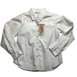 Cumberland Outfitters Girls Pearl Snap Pink Rhinestone White Western Shirt M - Picture 1 of 6