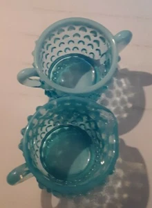 Milk Glass Blue And White Hobnail Sugar And Creamer - Foto 1 di 12