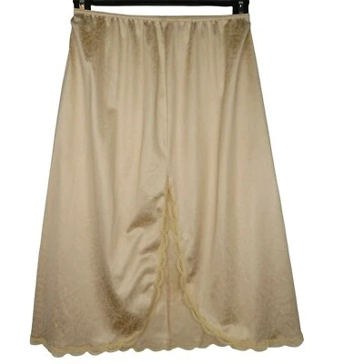 Medio Slip Vintage Swanky Nylon Mujer XS Beige Abertura Profunda Encaje Ribete Satinado Foto 1 de 4