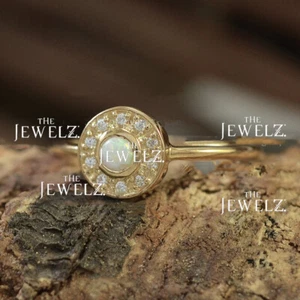 14K Gold VS/F-G Diamond-Opal October Birthstone Circle Design Ring - Picture 1 of 4