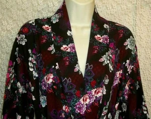 Natori Small Long Wrap Robe Zen Garden Long Sleeve Pockets Black Lilac/Pink NWT - Picture 1 of 9