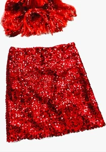 Women's Red Devil Costume Jumpsuit / Wig / Sequin Skirt / Horns / Tail - Picture 1 of 9