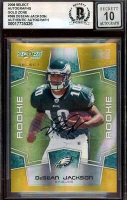 DeSean Jackson Gem Mint 10 Beckett BAS Signed 2008 Select Gold Zone Autograph - Image 1 of 2