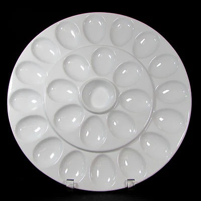 Crate & Barrel 13" Deviled Egg Platter 24 Count White Porcelain BIA Bret Bortner - Image 1 of 4
