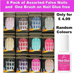 6er Pack zufällige falsche falsche Nägel Nagel Tips Acryl French Kunstnägel Kleber - Bild 1 von 7