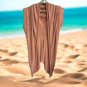 Calypso St. Barth Long Open Knit Draped Cardigan Sweater W/ Pockets Peach M - Picture 1 of 9