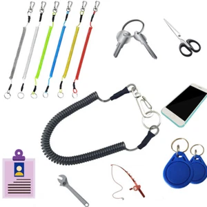 Bungee Cord Metal Keychain Wire Spring Rope Elastic Rope Buckle Key Lanyard ` - Picture 1 of 18