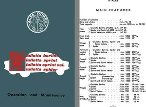 Alfa Romeo 1957 - Operation and Maintenance Manual Giulietta Berlina, Sprint, Sp - Picture 1 of 1