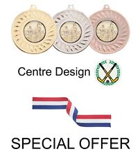 SPECIAL OFFER 10 x Hockey 50mm Metal Medals & Ribbons Gold Silver and Bronze