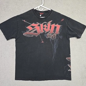 Vintage Y2K Skin Industries Short Sleeve T-Shirt Mens XL Double Sided Grunge - Picture 1 of 11