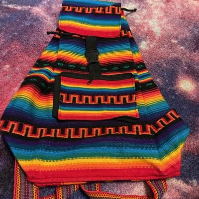 NWOT Large Peruvian Striped Multicolor Backpack - Image 1 of 4