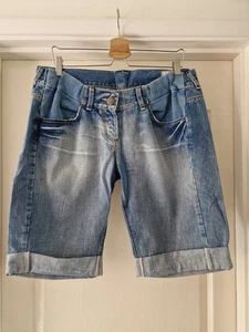 Topshop Size 16 Maternity Shorts Blue Soft Jean Elasticated 100% Cotton 12'' Leg - Picture 1 of 10