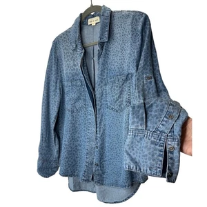 Camicia con colletto e bottoni stampa animalier blu denim stoffa e pietra S - Foto 1 di 15