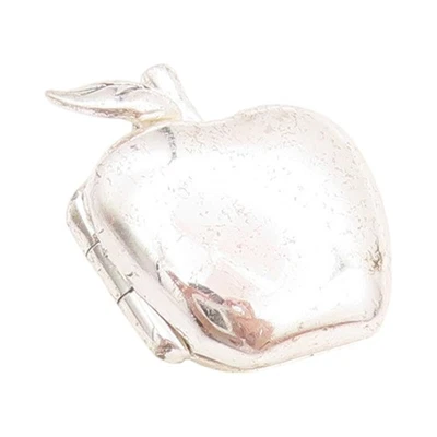 925 Sterling Silver Vintage Pendant Solid Message Etched Apple OPENS  PT24617 - Image 1 of 4