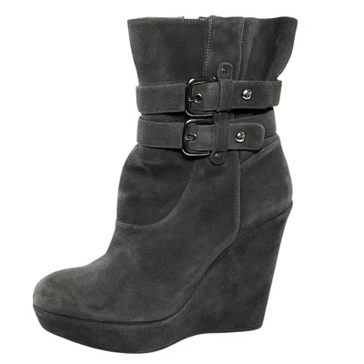 Botas STUART WEITZMAN Gris Oscuro Gamuza Hebilla Cremallera Tobillo Cuña Plataforma 6.5 M Foto 1 de 4