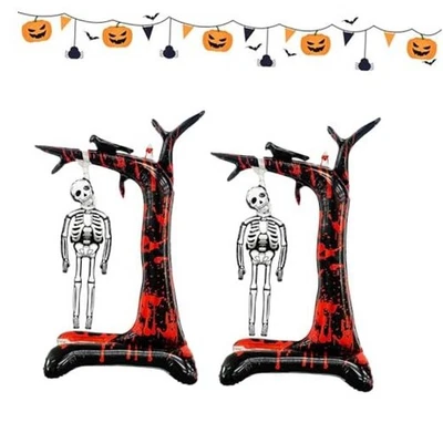 2 Piezas Decoraciones de Halloween Globo Esqueleto de Miedo Lámina Soporte Calavera Sangrienta Foto 1 de 4