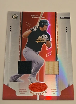 Combo de espejo rojo #206 Jason Giambi 2004 certificado Leaf Bat/Jersey/250 reliquias Foto 1 de 4
