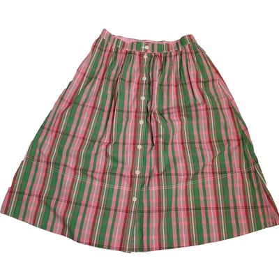 Falda Midi J CREW 10 Rosa Verde Cuadros Algodón Orgánico Botón Bolsillo Frontal Foto 1 de 4