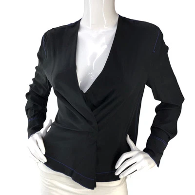 Rag & Bone New York Womens Size XS Wrap Top Long Sleeve V Neck Silk Black - Image 1 of 4