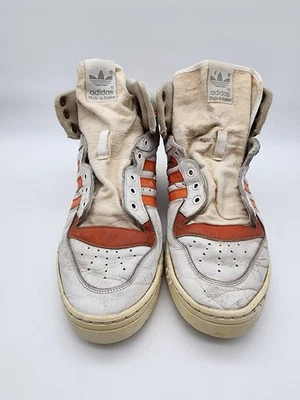Extremely Rare Vintage Adidas Hi Tops 1980s Orange/White Made in France size 9.5 - Image 1 of 4