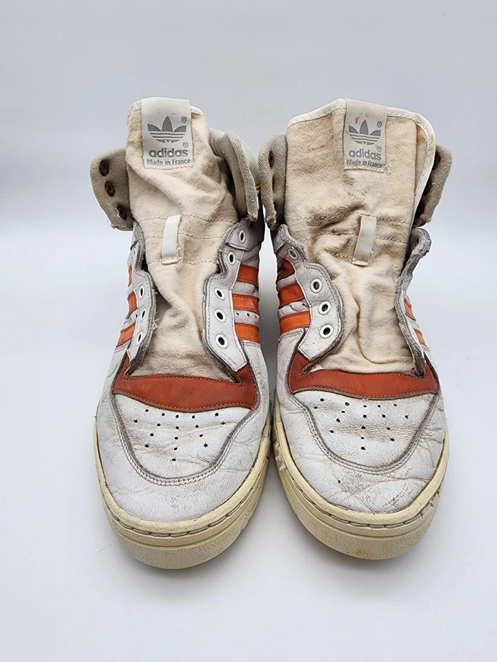 Adidas Hi Tops Vintage Extremadamente Raro Años 80 Naranja/Blanco Hecho en Francia Talla 9.5 Foto 1 de 4