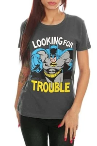 Womens Batman Shirt Looking For Trouble New Girls Juniors XL Extra Large NWT DC - Picture 1 of 1