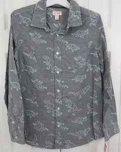 Cat & Jack DINOSAUR Print Button Up Gray Dress Shirt - Boy's Size L 12/14 - New - Picture 1 of 7