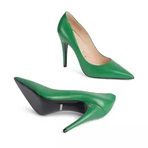 BNWT Gucci Women’s Pointed-Toe 105mm Green Leather Pumps Size 37 US 7 $950 - Picture 1 of 4