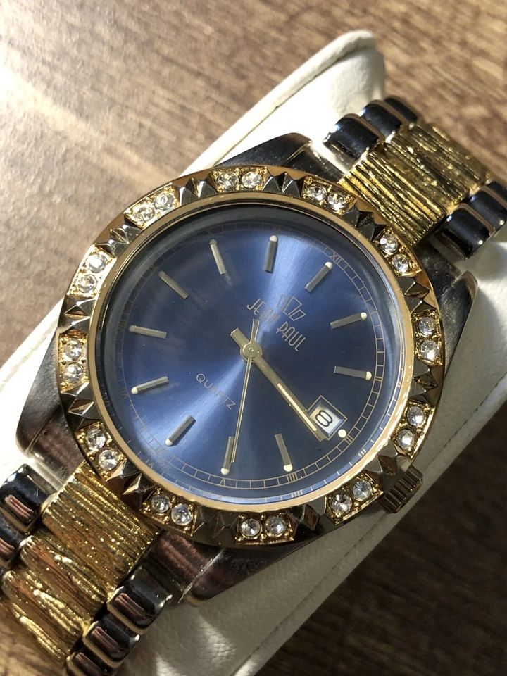 Винтажные часы Jean Paul с драгоценными камнями безель серебро и золото тон день/дата новый аккумулятор - Изображение 1 из 4