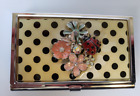 Pier 1 Business Card Holder with Enamel Flowers and LadyBug *