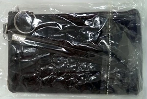 Black Faux Leather Crocodile-Pattern Zippered Wallet w/Strap (NEW) - Picture 1 of 2