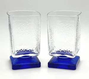 Bormioli Rocco Azul Cobalto Cuadrado Pedestal Base Licor Vasos Italia Juego de 2 - Imagen 1 de 9