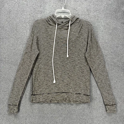 Suéter J Crew Mujer XS Negro Marrón Rayas Pullover Algodón Con Capucha Foto 1 de 4