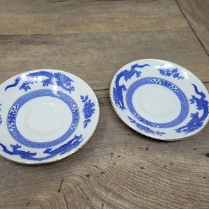 Set Of 2 Royal Cauldon Blue And White Dragon Teacup Saucers - Picture 1 of 6