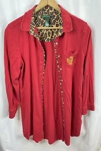 ralph lauren shirt women xl red animal print gold embroidered logo old money 90s - Picture 1 of 13