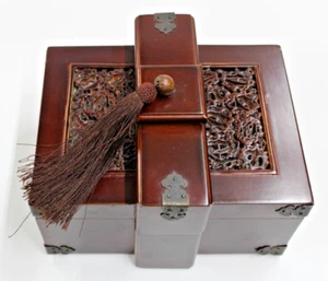 Vintage Chinese Ebony Wood Carved Dynasty Palace Dragon Pattern 6"x8" - Picture 1 of 5
