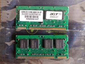 1gb (2x512mb) Pc2-4200 Ddr2-533 533mhz RAM SODIMM GU33512AGEPN612C ELPIDA ACER - Foto 1 di 2