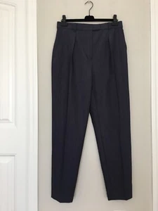 NWT MAX MARA STUDIO TEFRITE NAVY BLUE PLEATED FRONT LONG TROUSERS SIZE 14 $425 - Picture 1 of 9