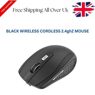 BLACK WIRELESS CORDLESS 2.4ghZ MOUSE USB DONGLE OPTICAL SCROLL FOR PC LAPTOP MAC - Image 1 of 4