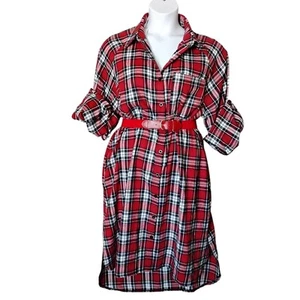Grace Karin Plaid Flannel Shirt Dress Size XL Red Long Sleeve Button Down NWT - Picture 1 of 10