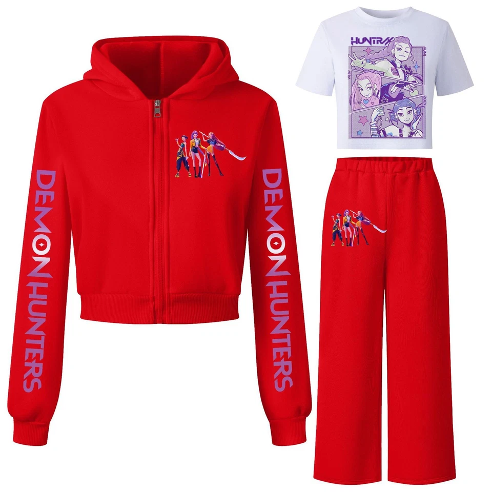 3PCS Kids Demon Hunters Fleece Costume Set With Hoodie Jacket+TShirt+Pants - Image 1 of 4