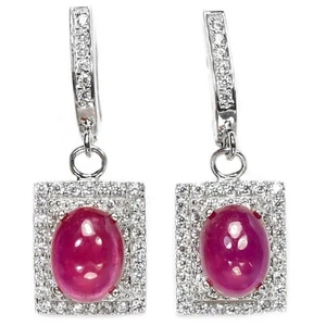 ORECCHINO PENDENTE ARGENTO 925 PIETRA PREZIOSA RUBINO ROSSO ROSA E ZIRCONI BIANCHI - Foto 1 di 8