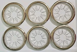 Set 6 sottobicchieri/posacenere vintage in vetro bordo placcato argento design starburst - Foto 1 di 5