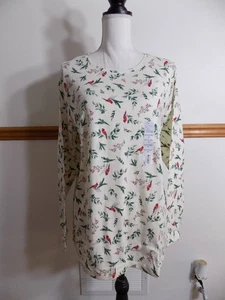 Croft & Barrow Women's Cream w/ Cardinals Long Sleeve T-Shirt, Size 1X, *NEW* - Picture 1 of 4