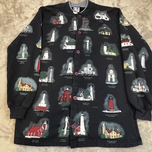 VINTAGE Art Unlimited Lighthouse Button  Sweatshirt Jacket Womens Large USA 90s - Picture 1 of 13