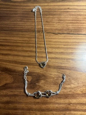 Брайтон серебро сердце ожерелье и браслет комплект коричневый сердце б/у в отличном состоянии - Изображение 1 из 3